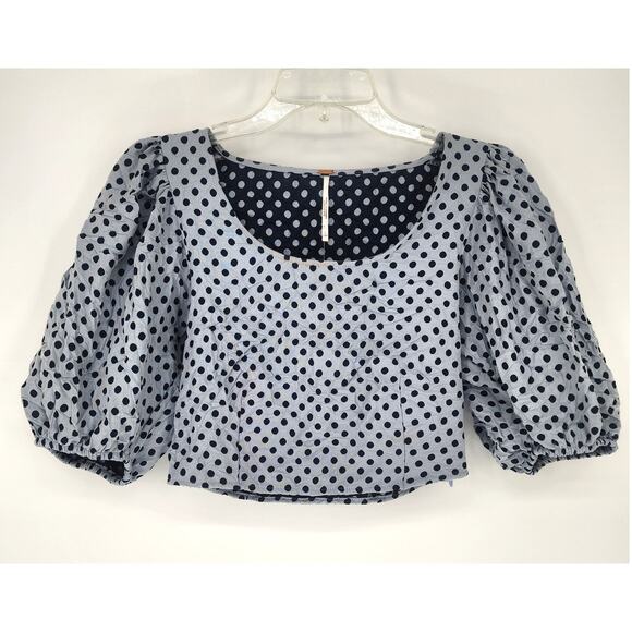 Free People Polka-Dot Puff-Sleeve Crop Top Women’s Medium NWT - Picture 10 of 10